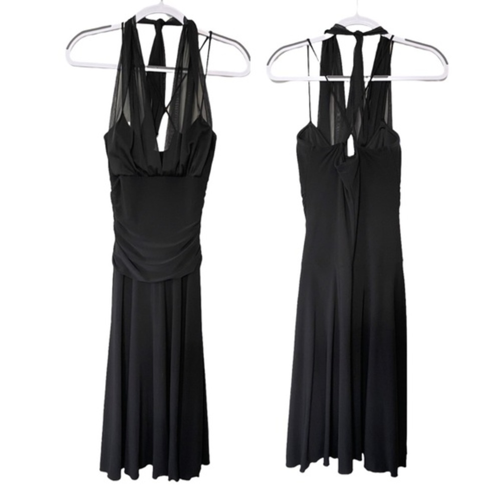 Joyce Leslie Authentic Y2K Midi Chiffon Top Black Flowy Halter Dress